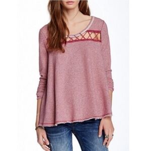 FREE PEOPLE Lacey Love Pullover Sweater Women's Small S Pink White Micro Stripes